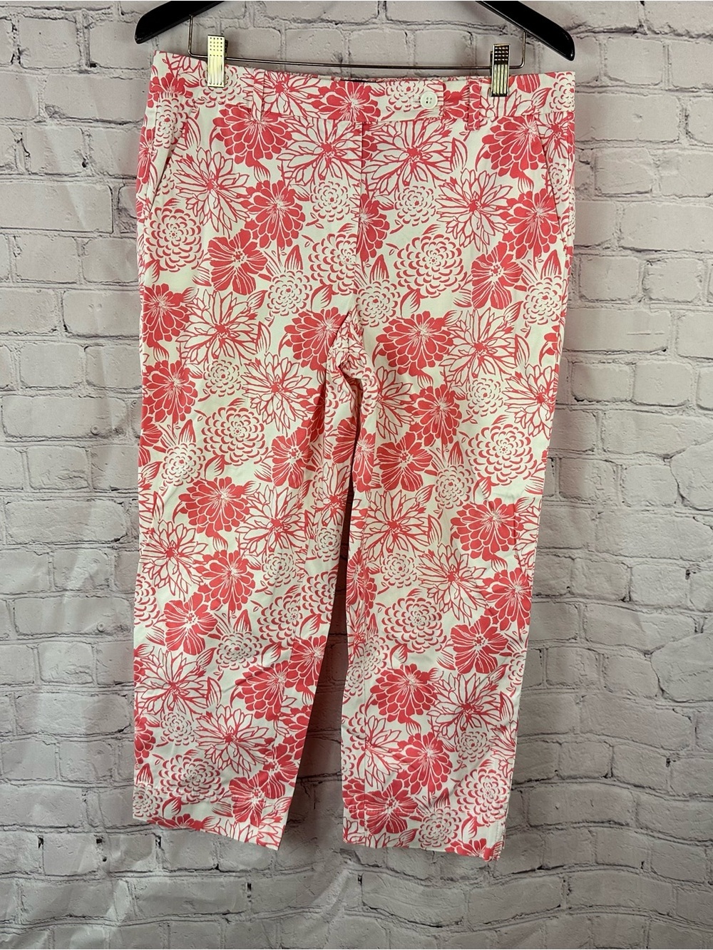 Talbots perfect Skimmer Coral tropical Floral Pants women 10 resort wear coastal